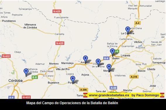 MAPA CAMPO DE OPERACIONES BATALLA DE  BAILEN